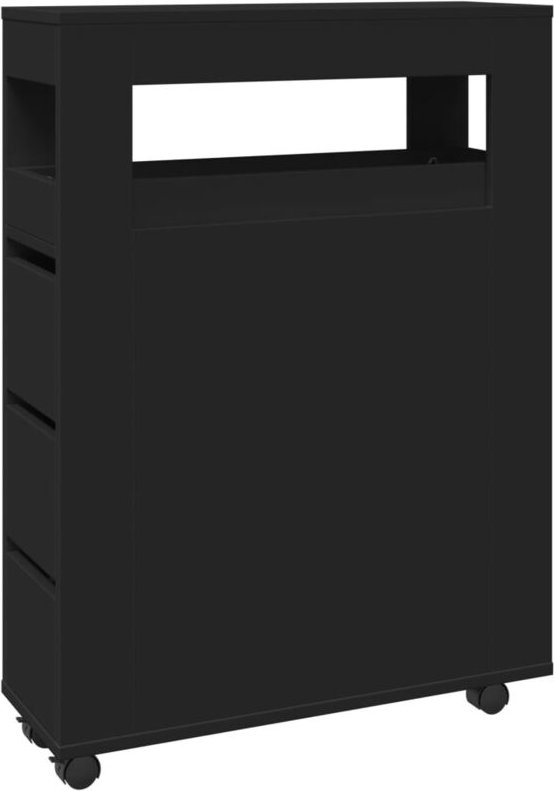 Badschrank Schmal mit Rollen Schwarz Holzwerkstoff - Vidaxl