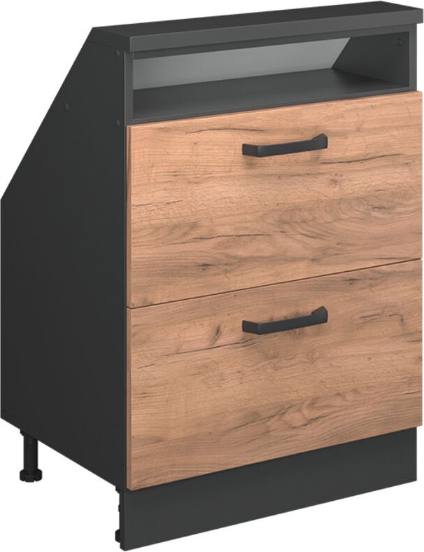 Dachschrägenschrank Rion, Anthrazit/Goldkraft Eiche, mit 2 Schubladen, Vicco