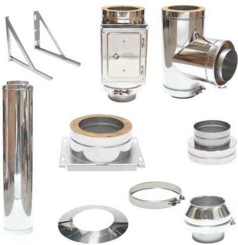 Edelstahlschornstein Bausatz doppelwandig dn 150 mm Edelstahl Sanierung 7,3 Meter Ohne Wandkonsole - Astec