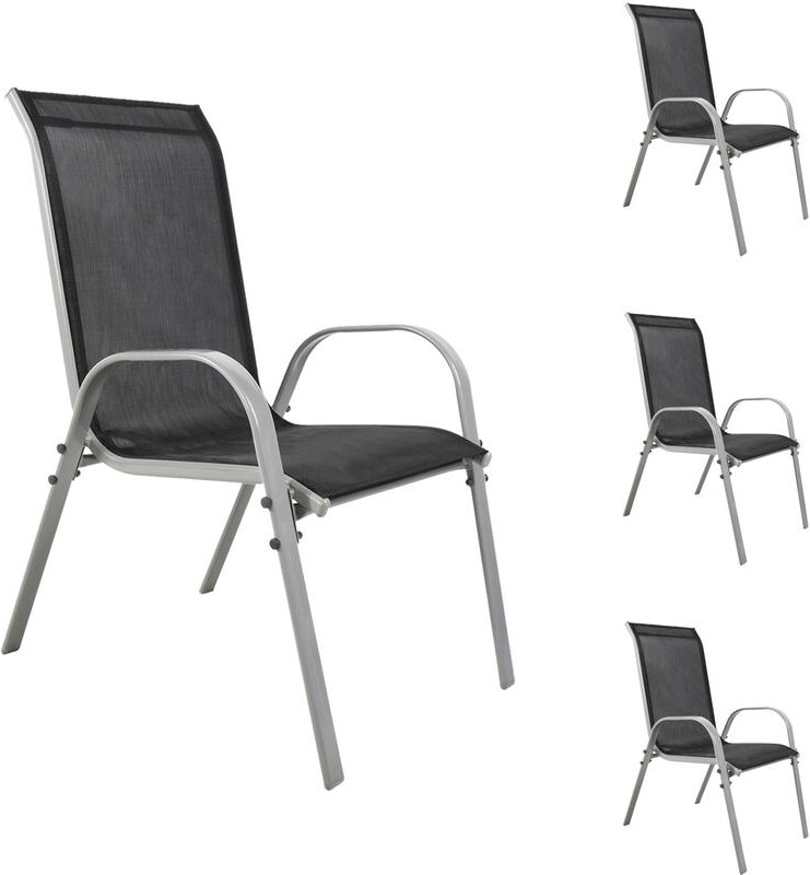 4 Stück Stapelsessel Silber Metall - Textilen schwarz-MMC330886-4