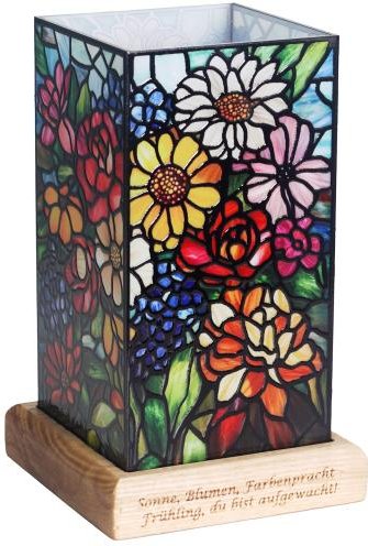 Design-Tischleuchte mit Spruch Sonne Blumen Farben