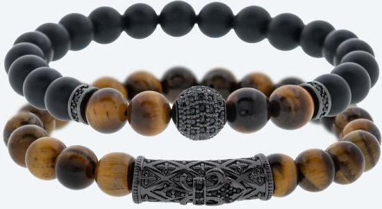 SET: 2x Armband Tigerauge, Achat, geschwärzt