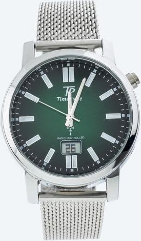Time Piece Herren-Funkuhr Meshband, silber-grün