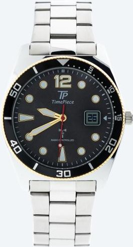 Time Piece Herren-Funkuhr, Edelstahlband, grau