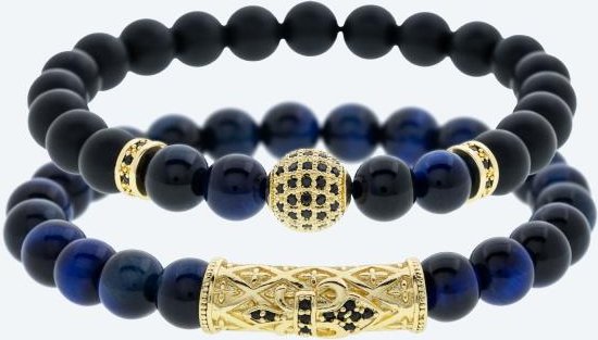 SET: 2x Armband Achat, Tigerauge, goldfarbig