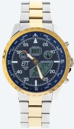 ETT Funk-Solar Herrenuhr "World Timer" blau
