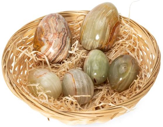 Darimana 6 Ostereier Onyxmarmor im Korb