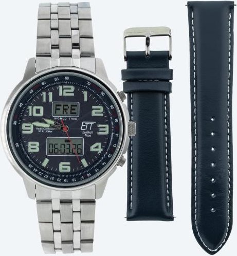 ETT Funk-Solar-Herrenuhr "Hunter" World Timer blau