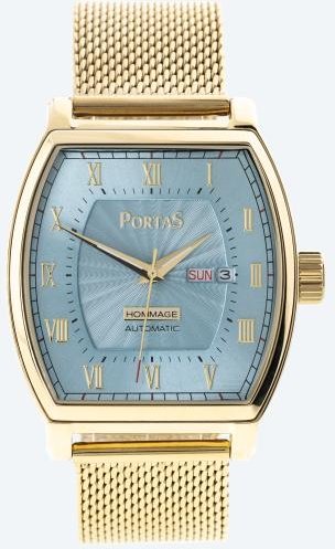 PortaS Herren-Automatikuhr "Kästner" gold-eisblau