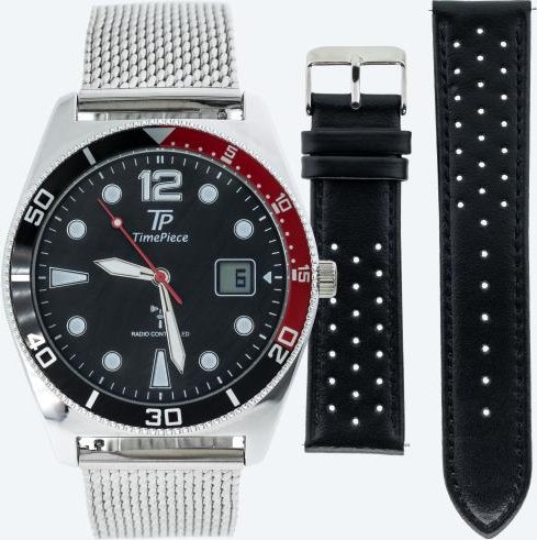 Time Piece Herren-Funkuhr + zusätz. Lederband