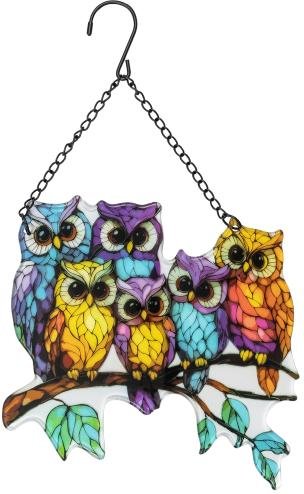 Fensterbild Eulenfamilie