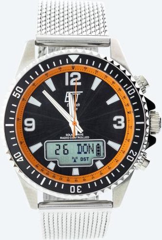 ETT Herren-Funk-Solaruhr schwarz-orange