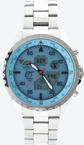 ETT Funk-Solar Herrenuhr "World Timer" iceblau