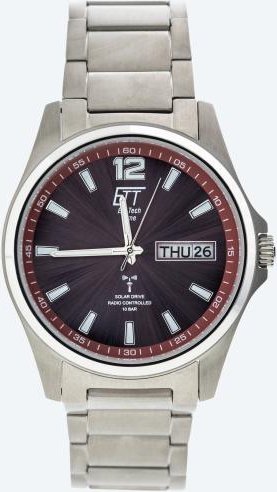 ETT Herrenuhr Funk-Solar, Titan , rot-silber