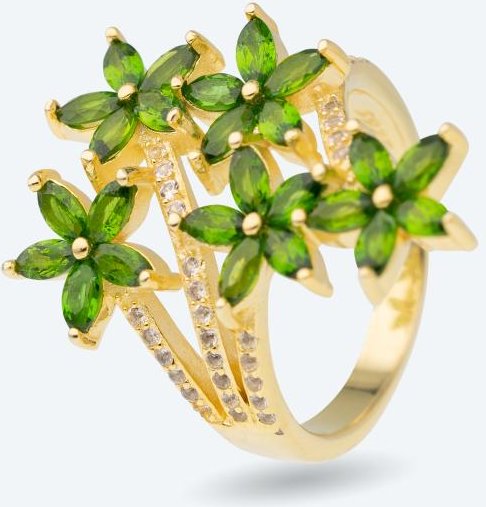 Ring 925 Silber vergoldet Chromdiopsid Blumen