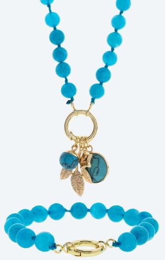 SET: Collier+Armband Jade türkis gefärbt