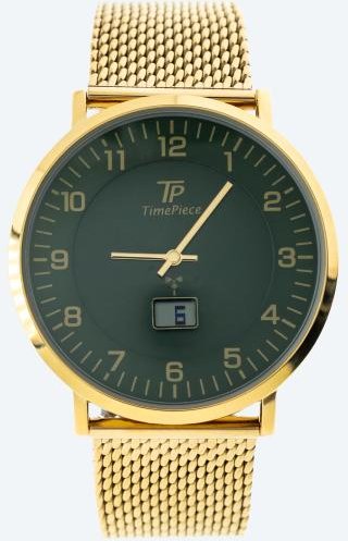Time Piece Herren-Funkuhr "Slim Line" grün-gold