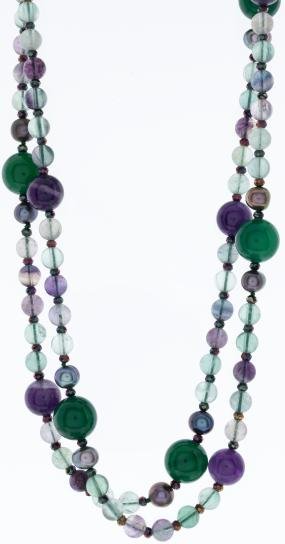 Collier Fluorit, Amethyst, Achat, SWZPerlen
