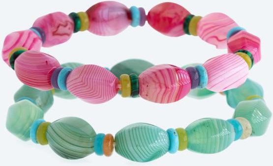 SET: 2x Armbänder Achat, Howlith, Quarz