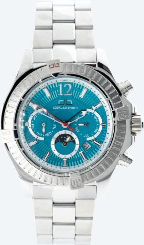 deLorean Herren-Automatikuhr Fangio, silber-petrol