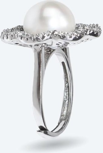 Ring 925 rhod. Süßwasserzuchtperle, Zirkonia