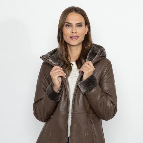 OTTO KERN Damen-Ledermantel 'Viola' dunkelbraun