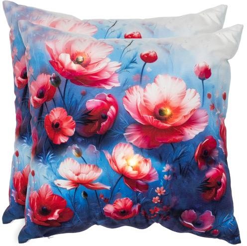 2 LED-Kissen Mohnblumen 40x40cm