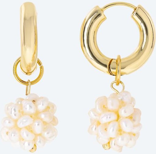 Creolen Edelstahl vergoldet Süßwasserzuchtperlen