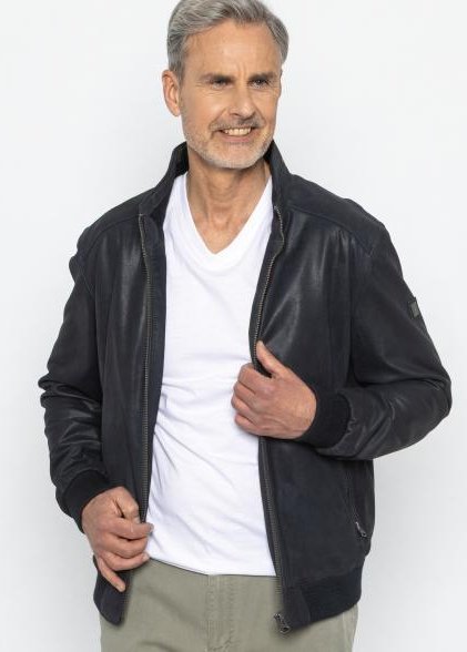 OTTO KERN Herren-Lederjacke 'Steve' nachtblau