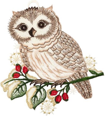 Plauener Spitze Fensterbild Eule