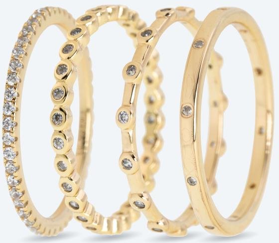 SET: 4x Ringe 925 St. Silber vergoldet Zirkonia