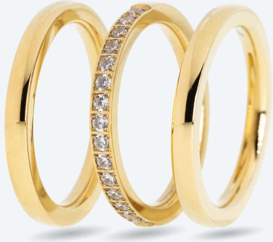 SET 3x Edelstahl Ringe vergoldet Zirkonia
