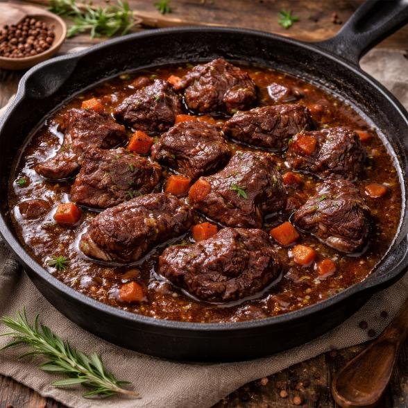 Ochsenwangerl in Karotten-Soße