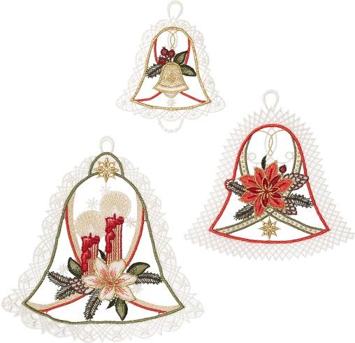 Plauener Spitze Fensterbild 3er Set Glocken