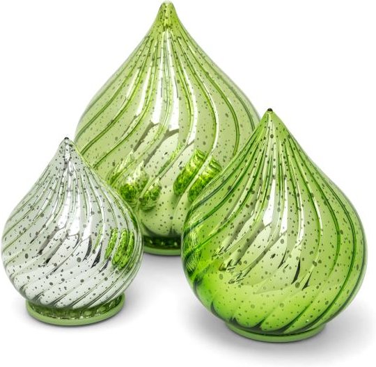 3er Set LED-Glastropfen grün