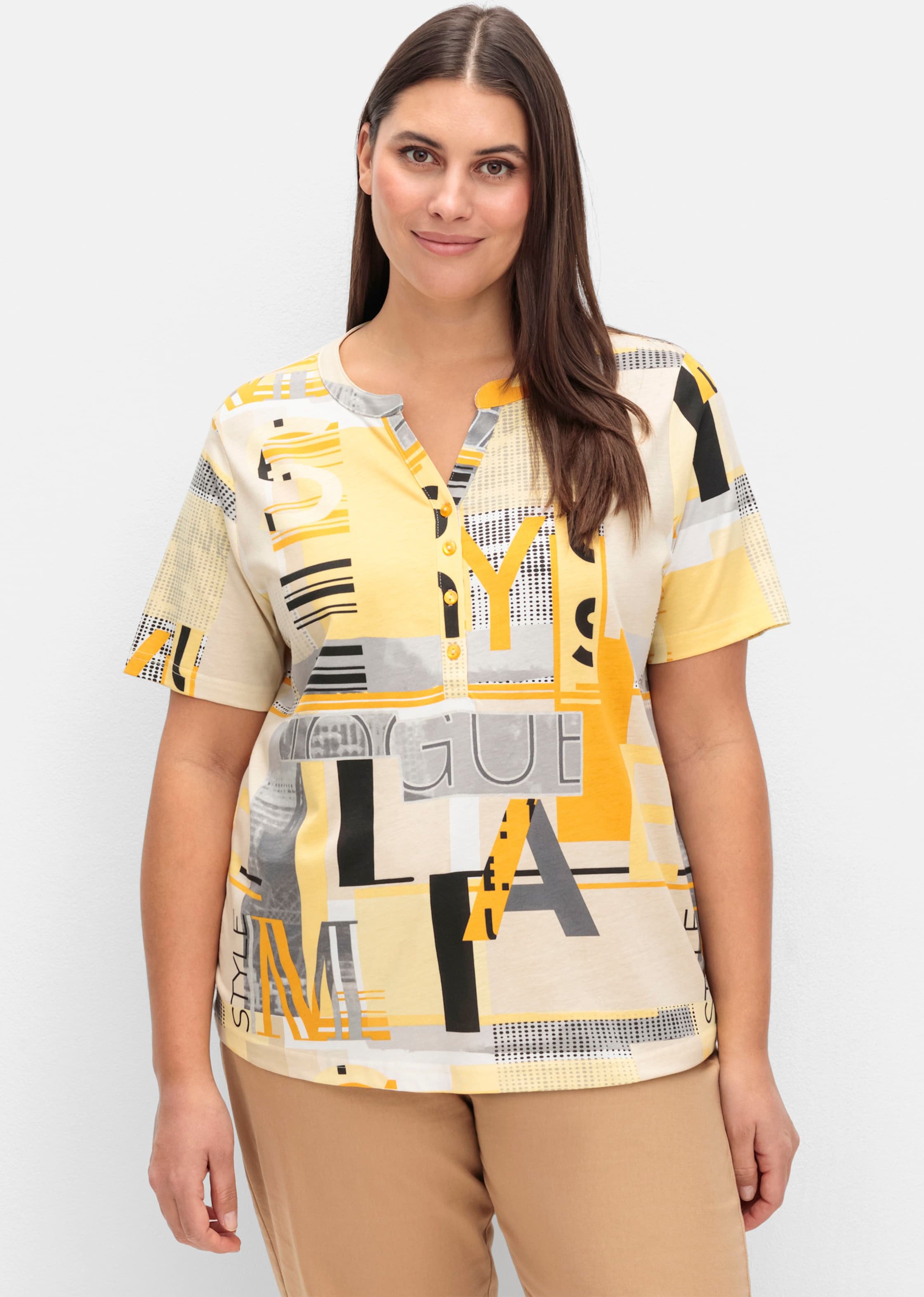 Sheego Kurzarmshirt im Baumwoll-Modal-Mix