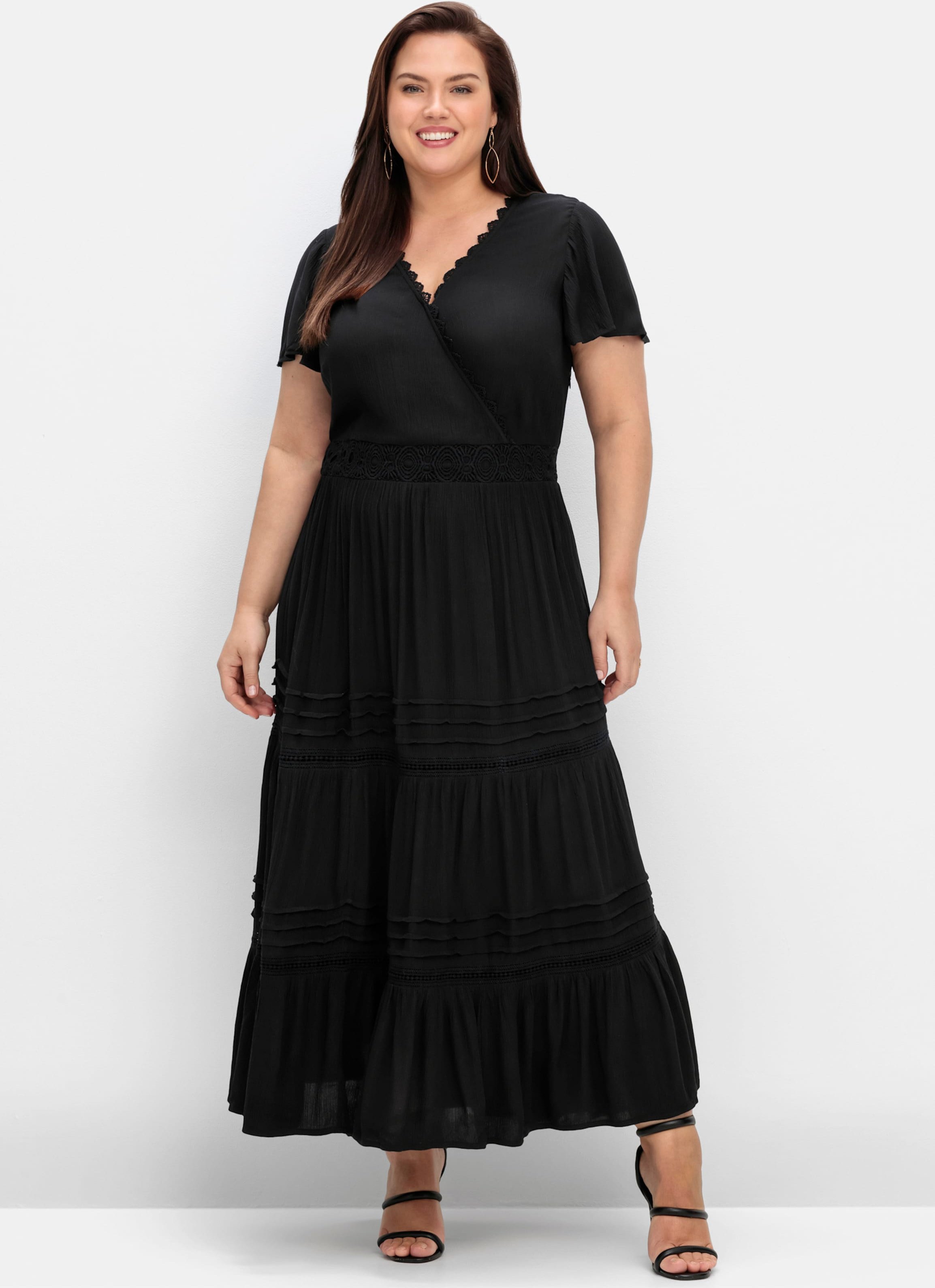 Sheego Maxikleid in Wickeloptik, mit Stufenvolant