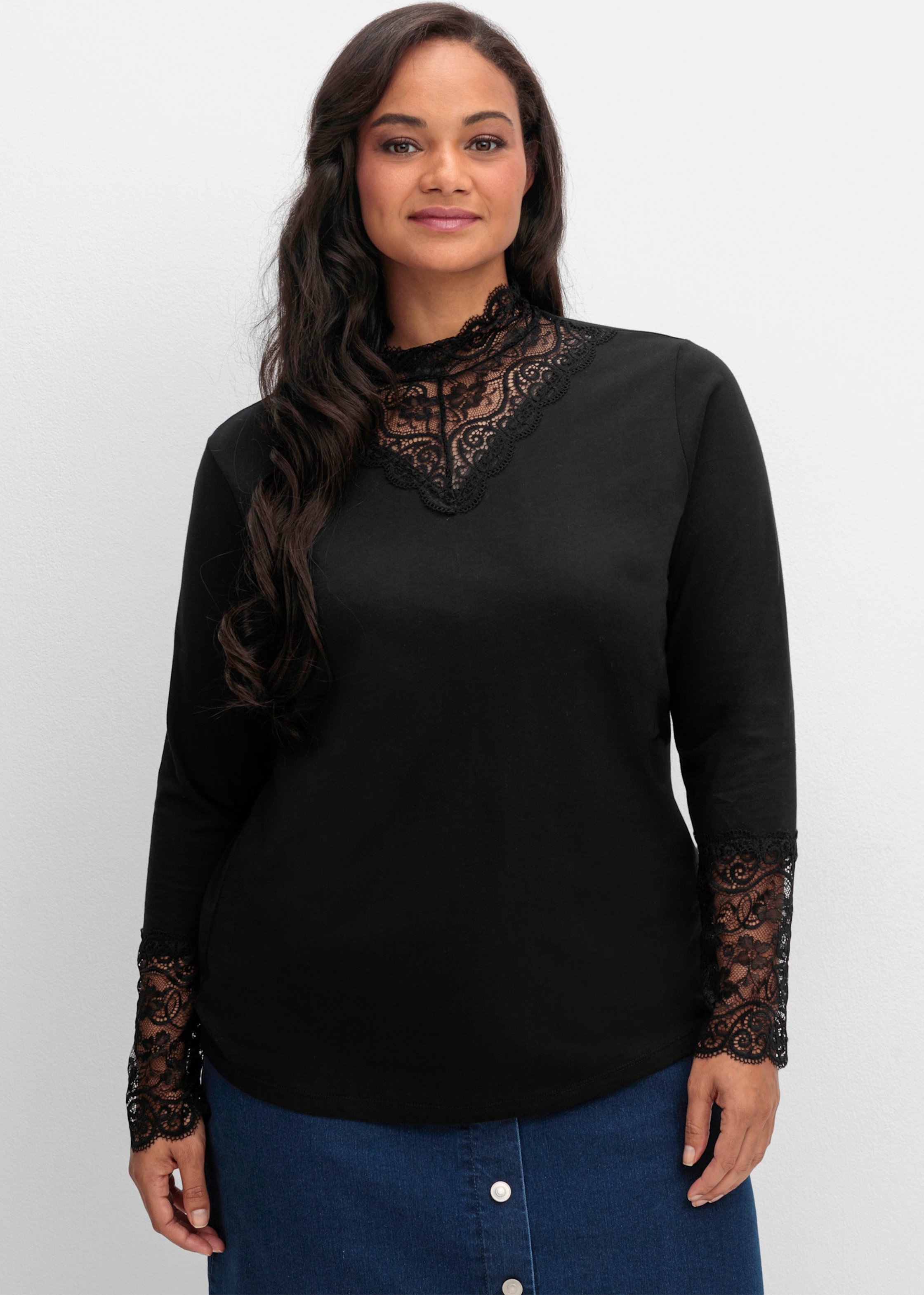 Sheego Stehkragenshirt mit Reißverschluss im Nacken