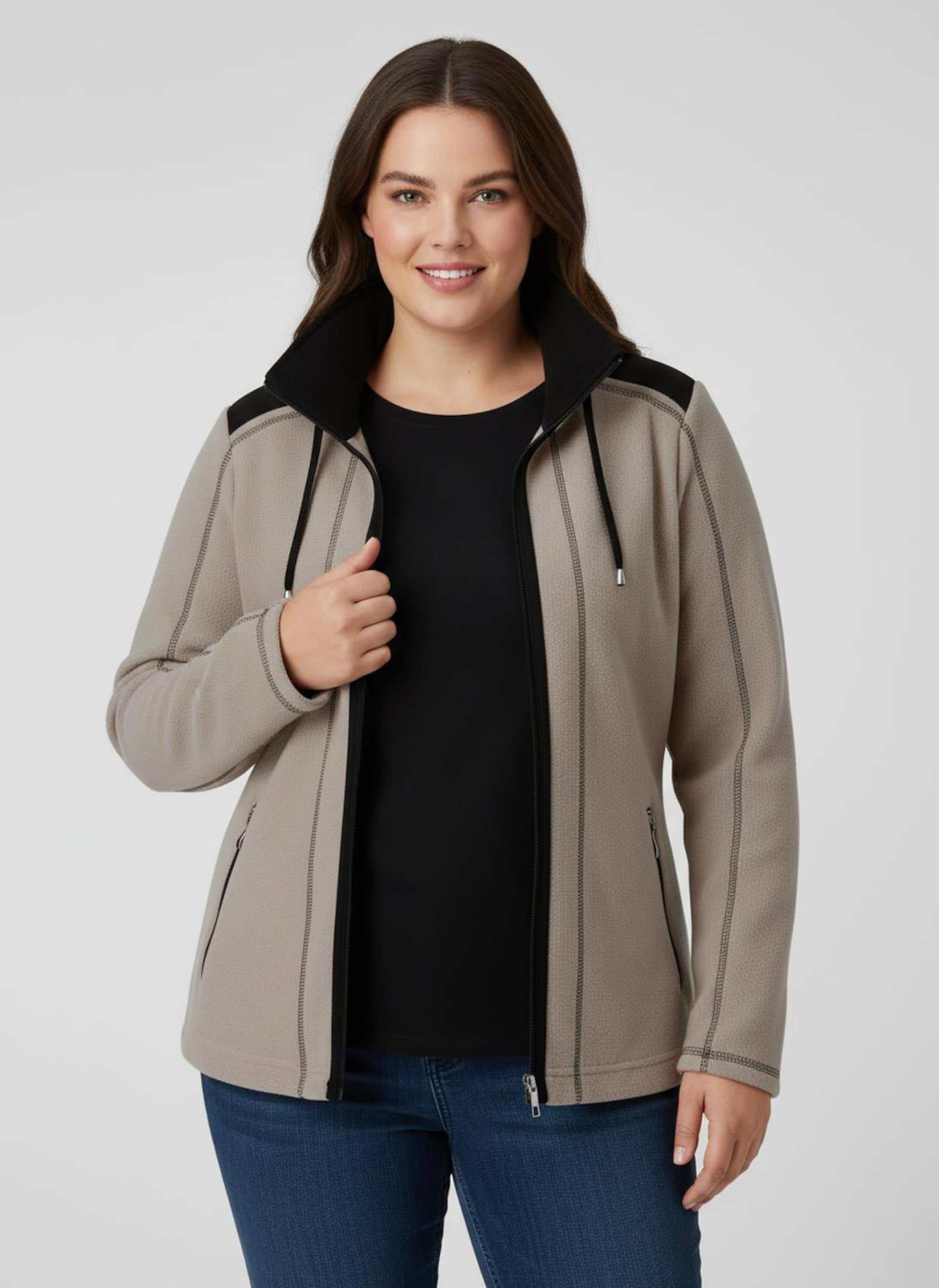 Sheego Fleecejacke mit Kontraststreifen