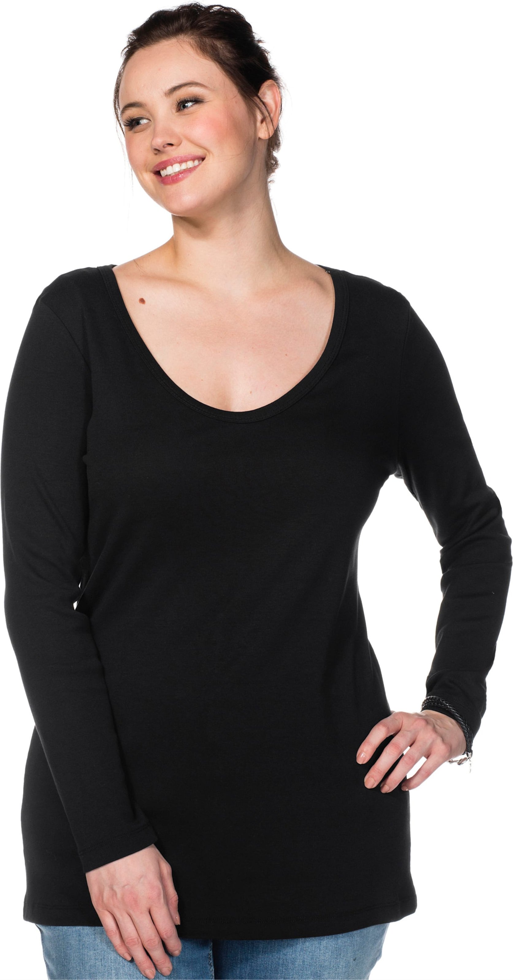 Sheego Langarmshirt mit Rundhalsausschnitt, Rippqualität