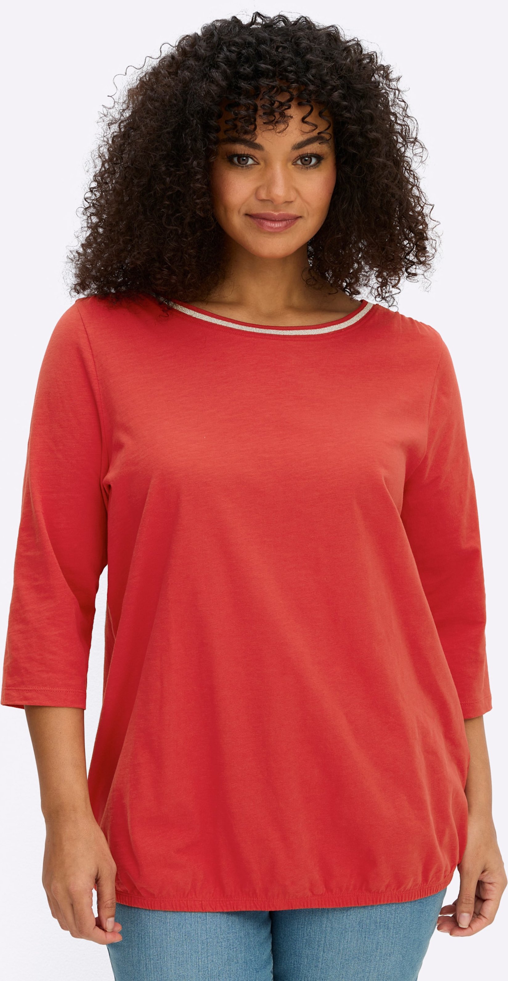 Sheego 3/4-Arm-Shirt mit Glitzergarn am Ausschnitt