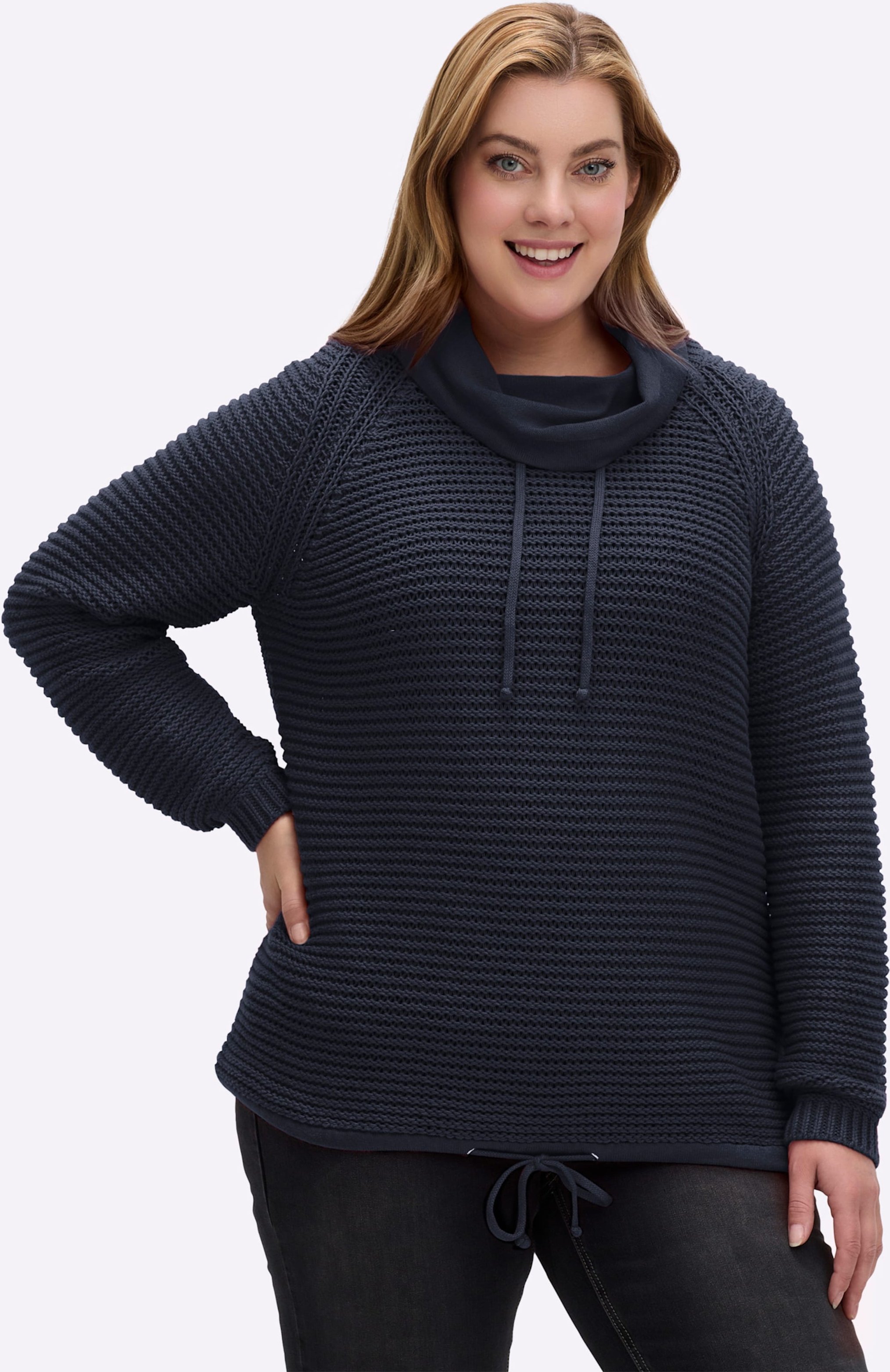 Thumbnail - Sheego Rollkragenpullover mit Tunnelzug und Bindeband