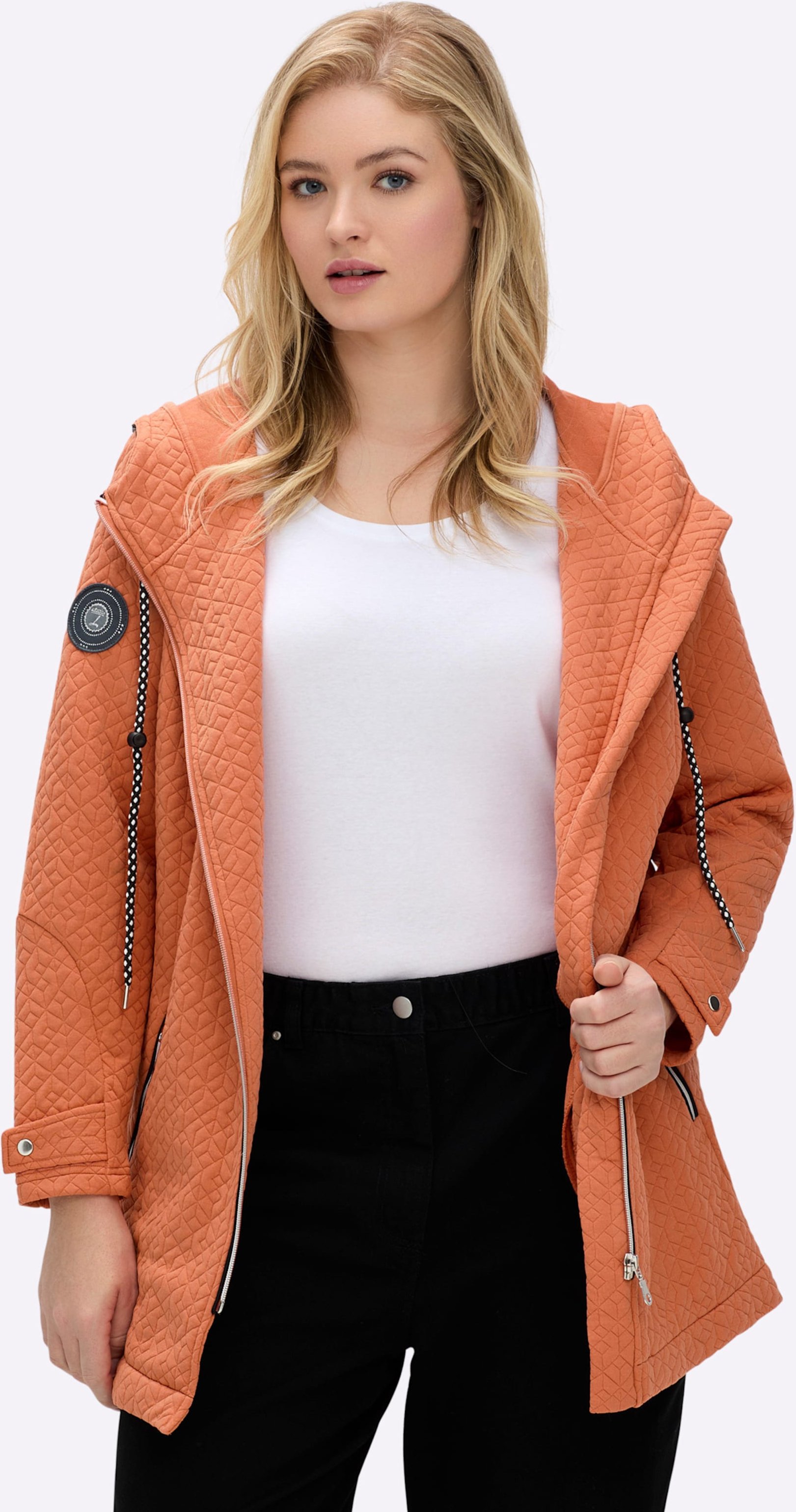 Sheego Shirtjacke in strukturierter Qualität, kontrastfarbene Details