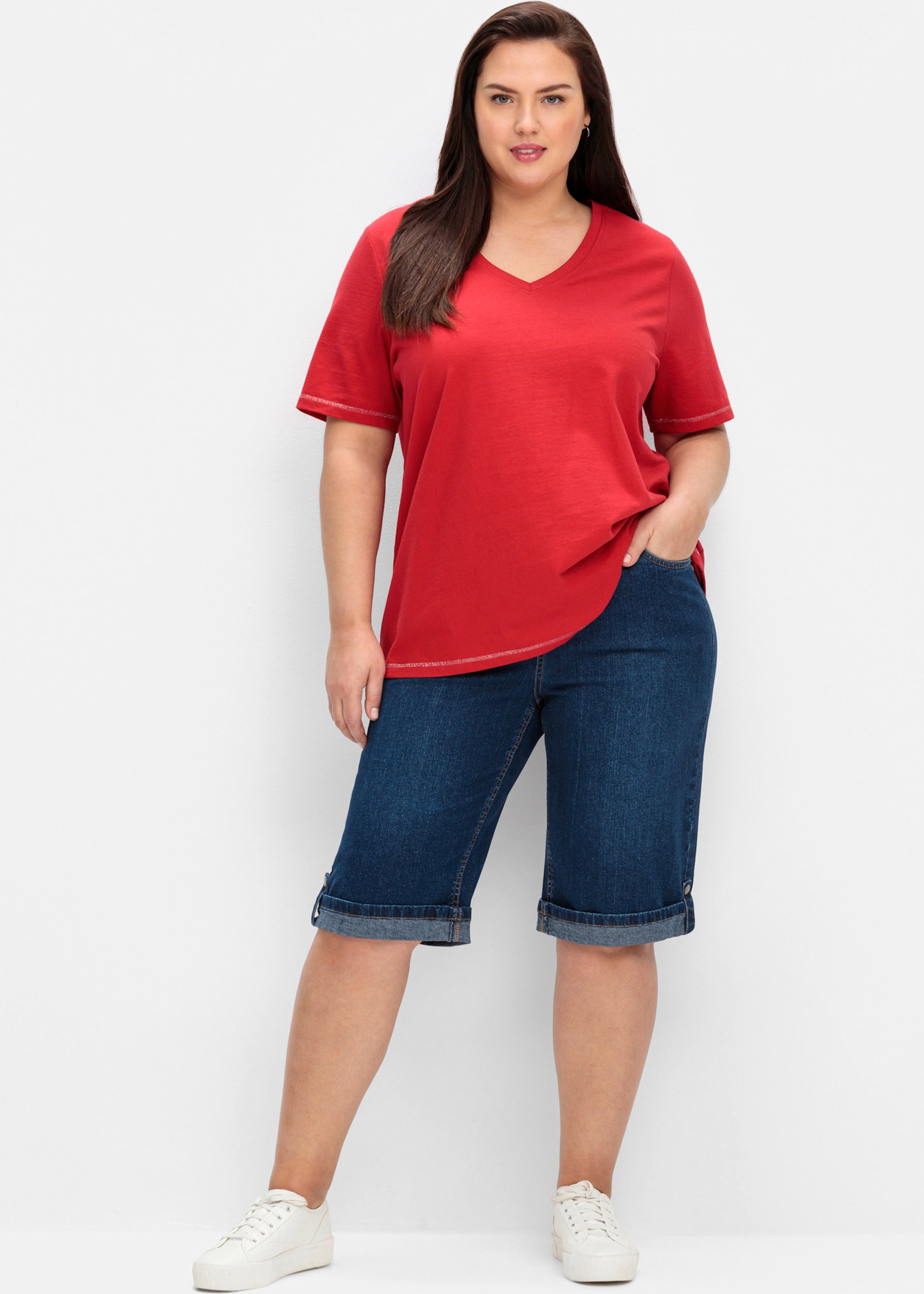 Sheego Jeansbermudas mit fixiertem Aufschlag