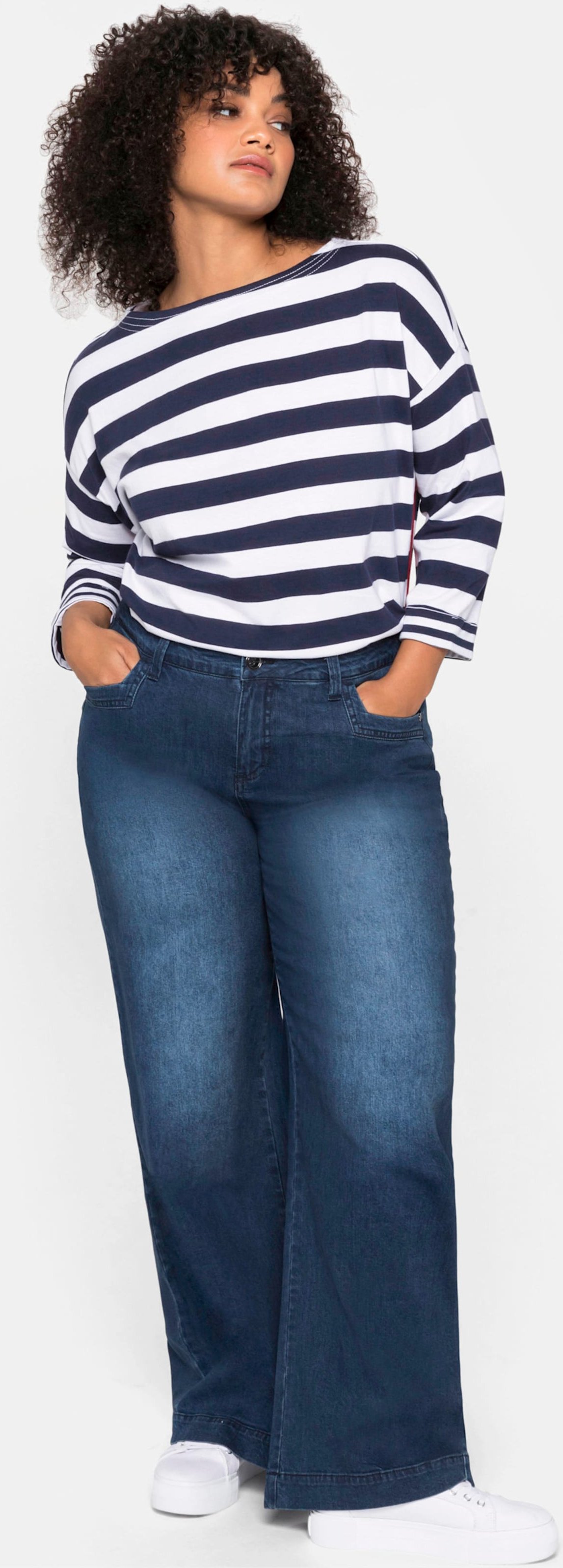 Sheego Ringelshirt mit 3/4-Arm und U-Boot-Ausschnitt