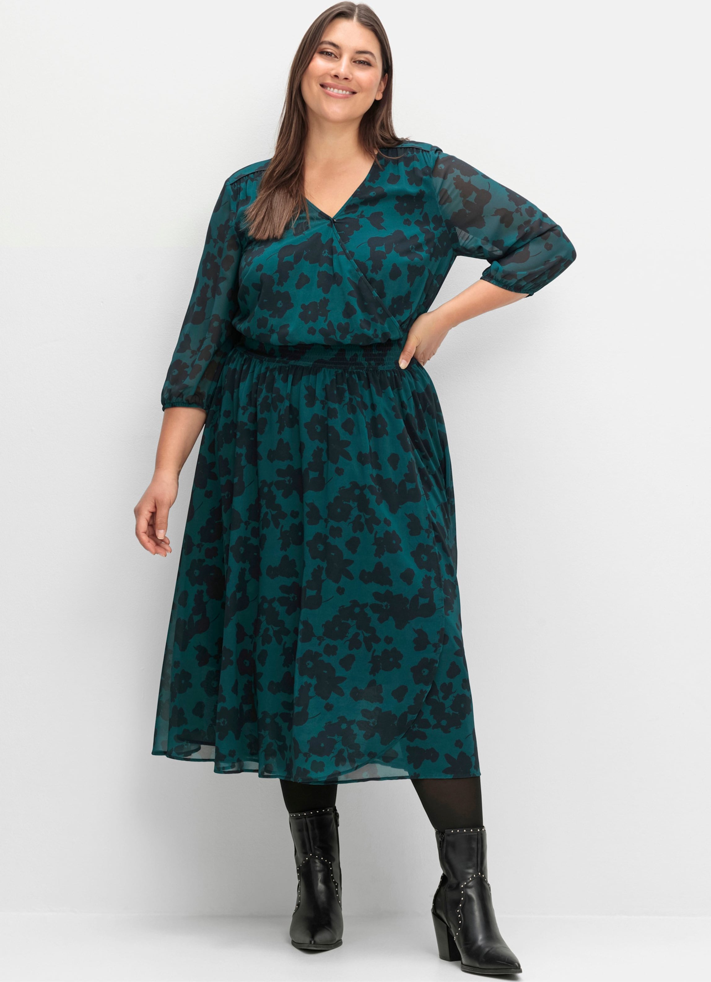 Sheego Chiffonkleid in Midi-Länge, bedruckt