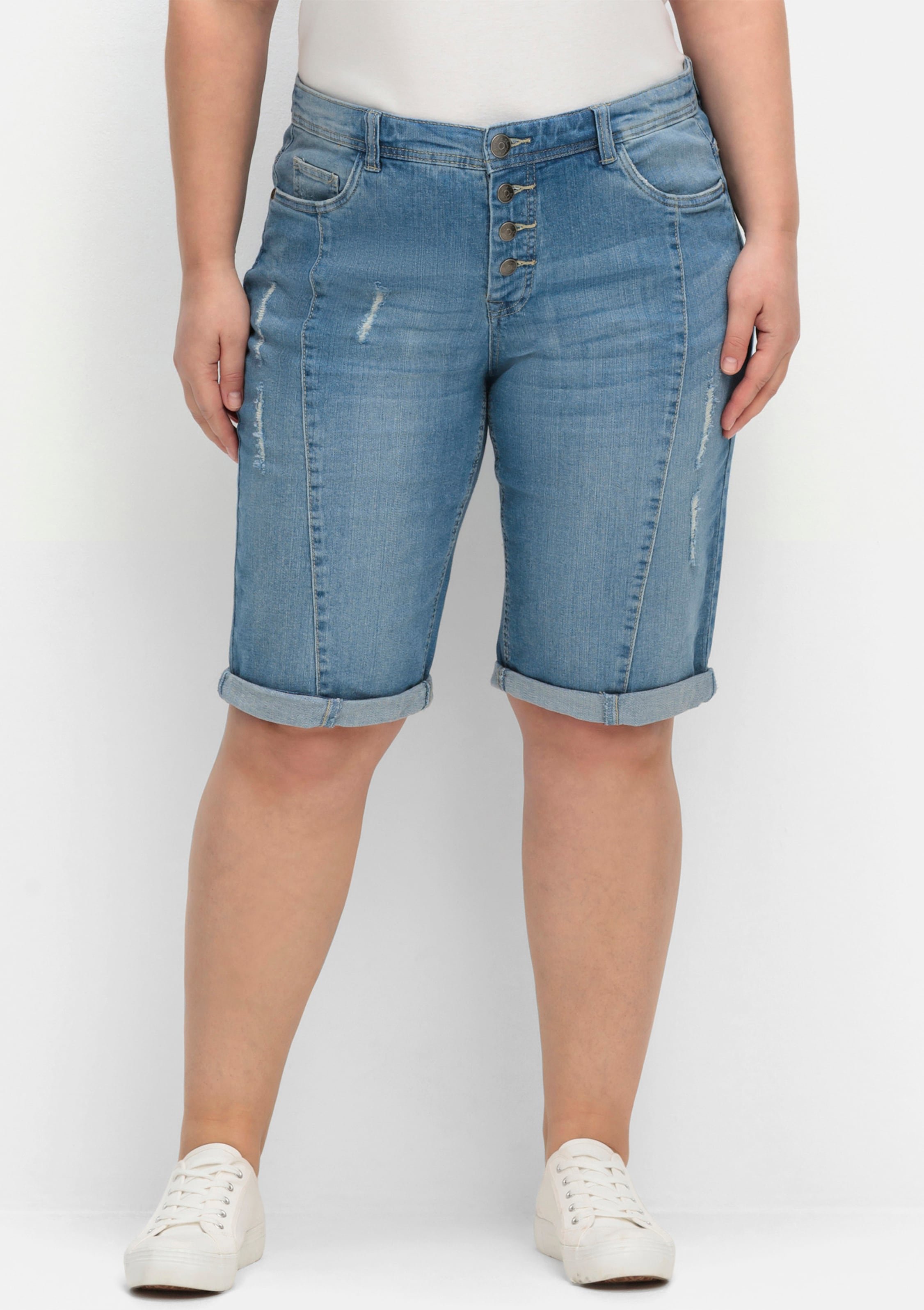 Sheego Jeansbermudas mit Destroyed-Effekten