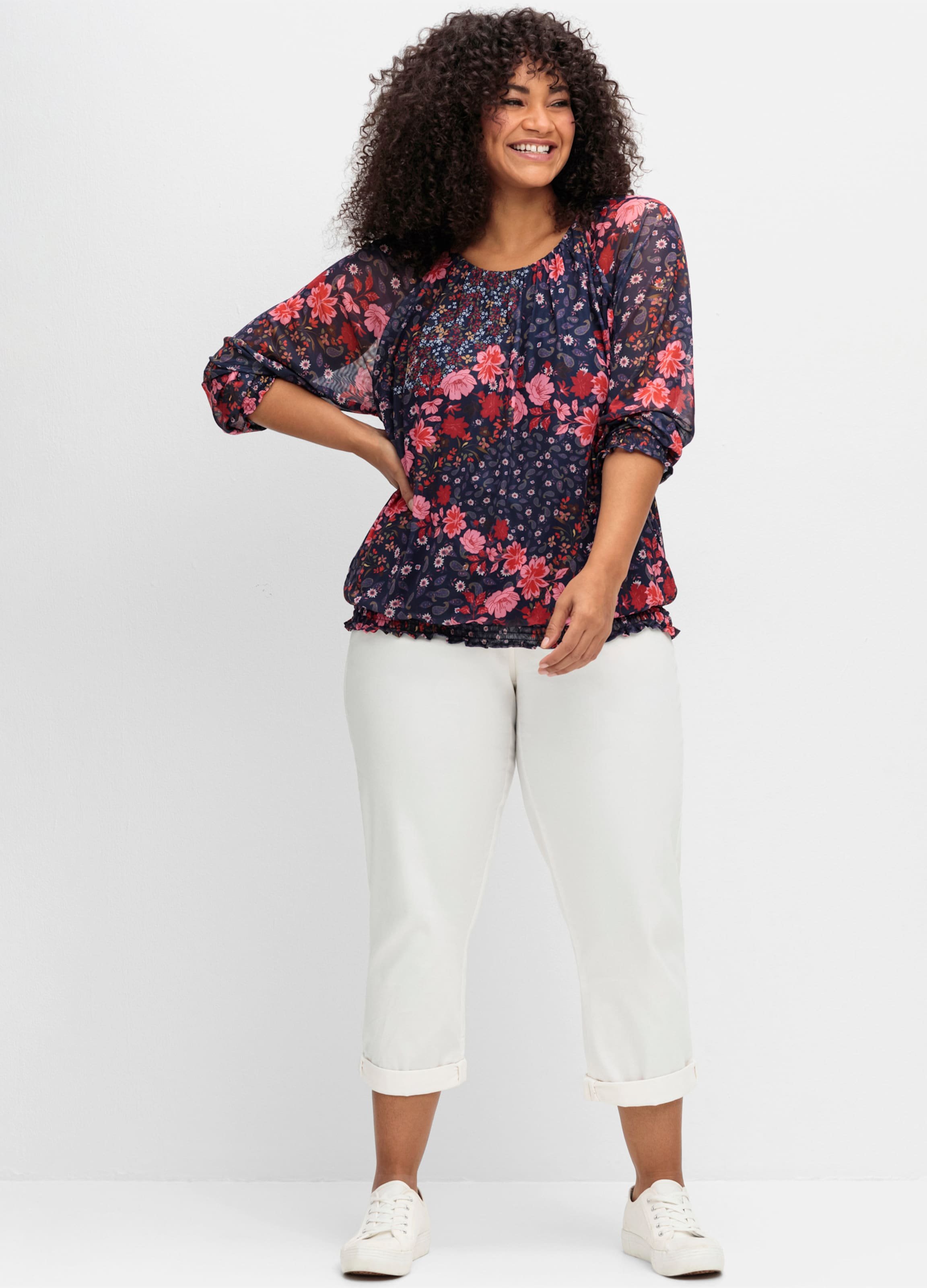 Sheego Langarmshirt aus Mesh, mit Blumendruck