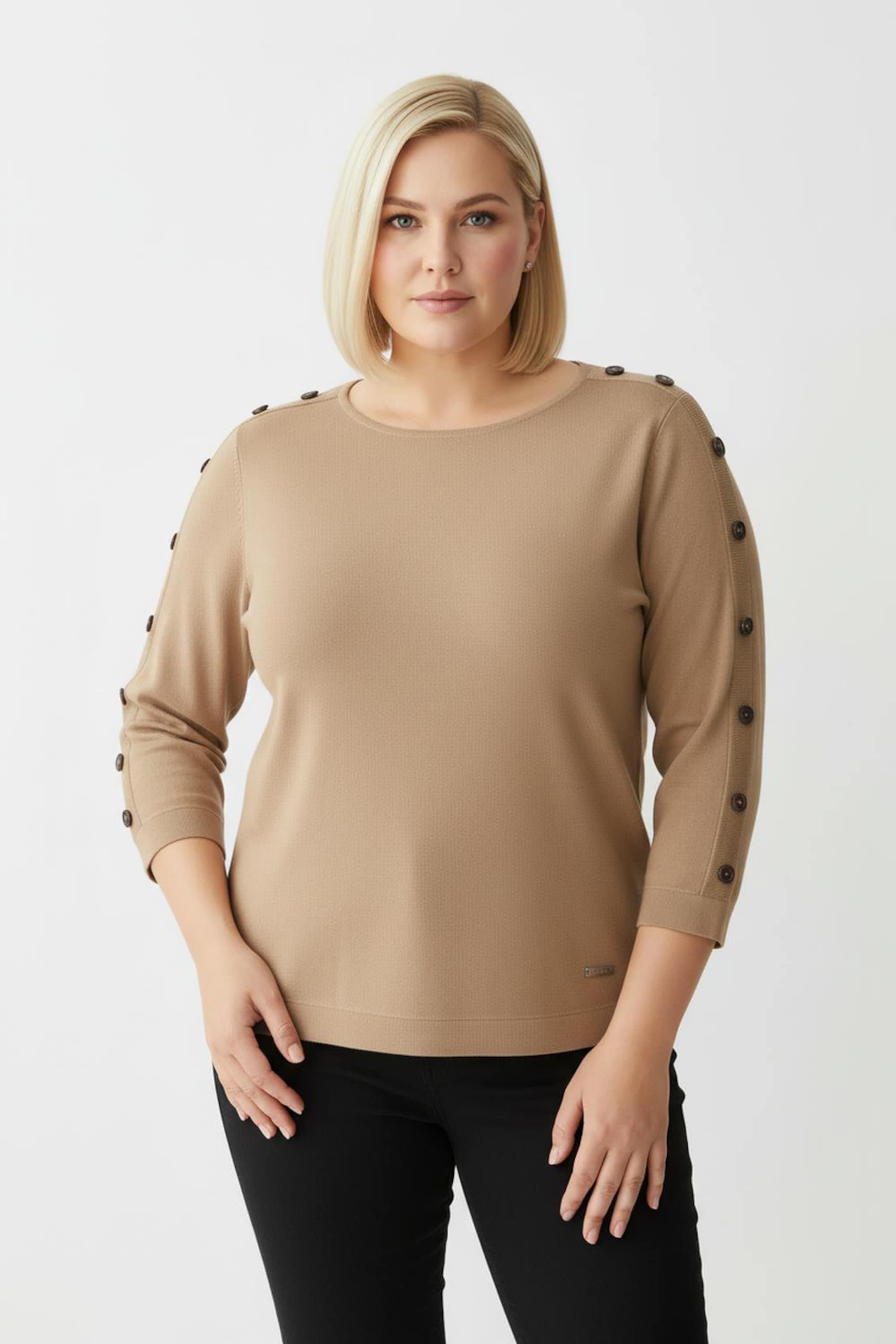 Sheego 3/4 Arm-Pullover mit Zierknopf-Detail