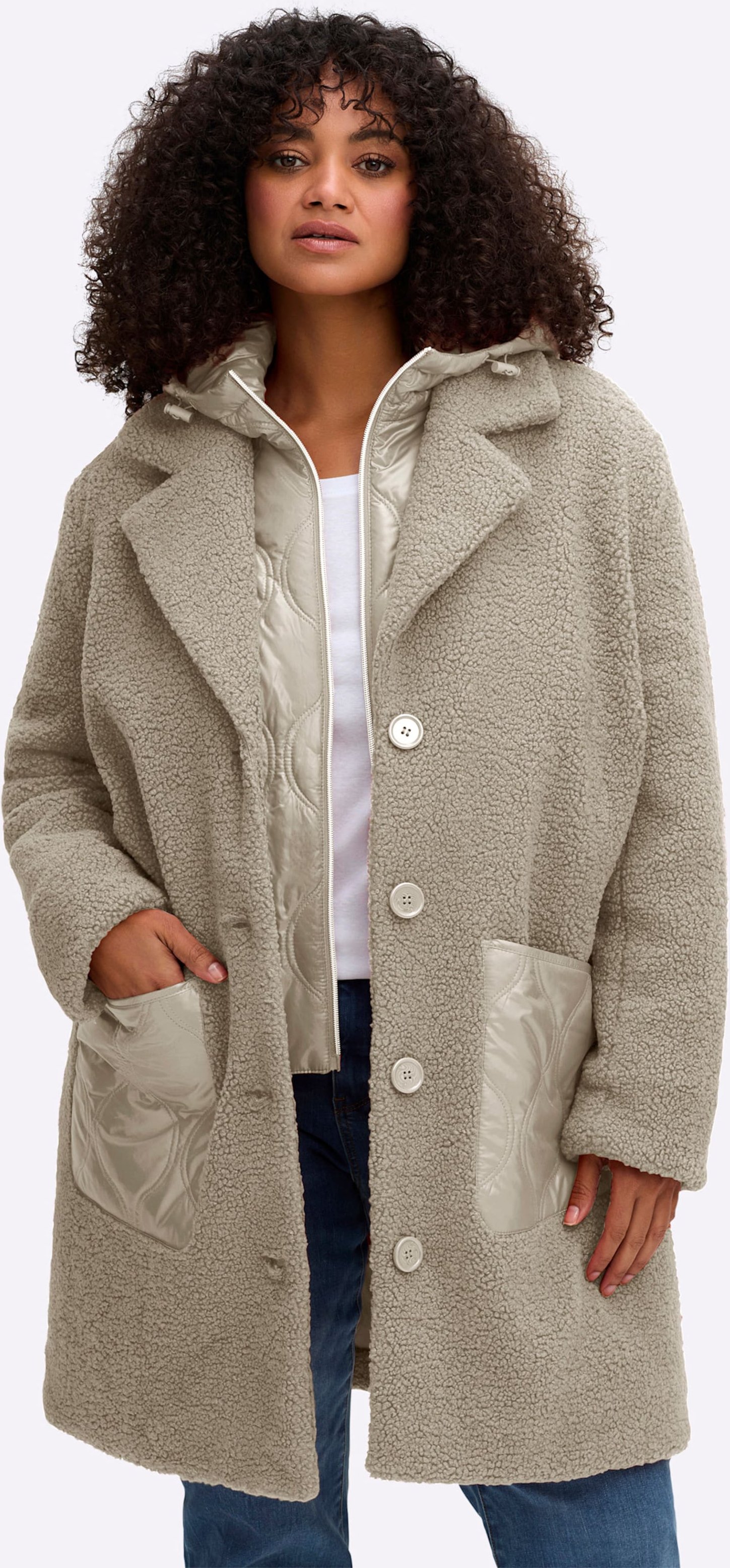 Sheego Fleecemantel in 2-in-1-Optik